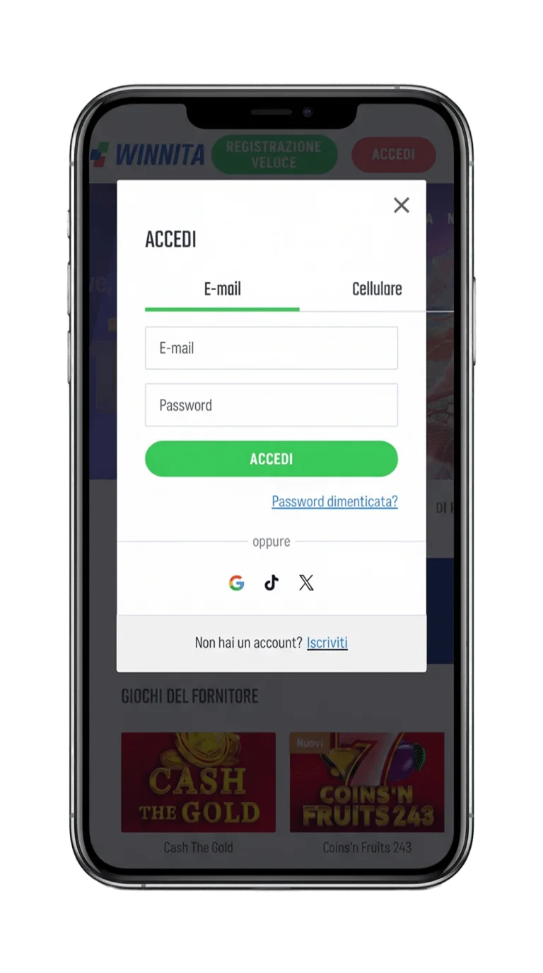 Winnita app su smartphone — schermata lobby