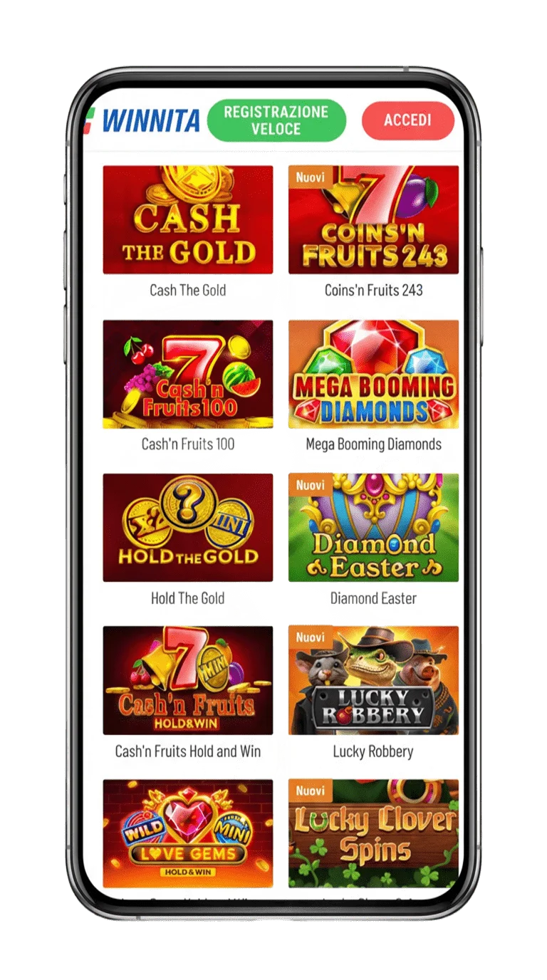 Winnita app su smartphone — schermata live casino